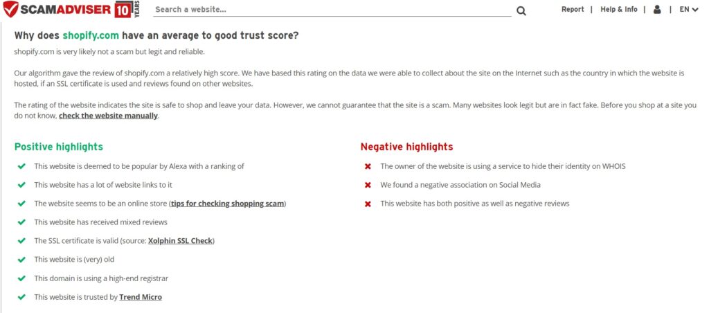 shopify scamadviser
